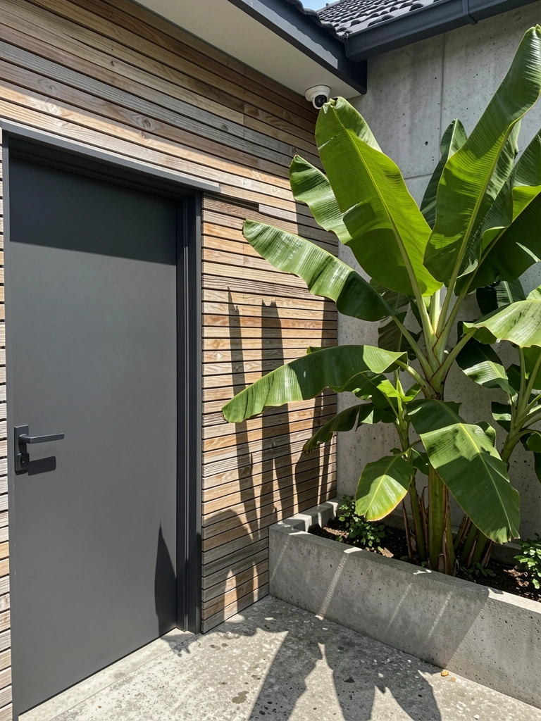 Canteiro de plantas variadas sob luz solar intensa