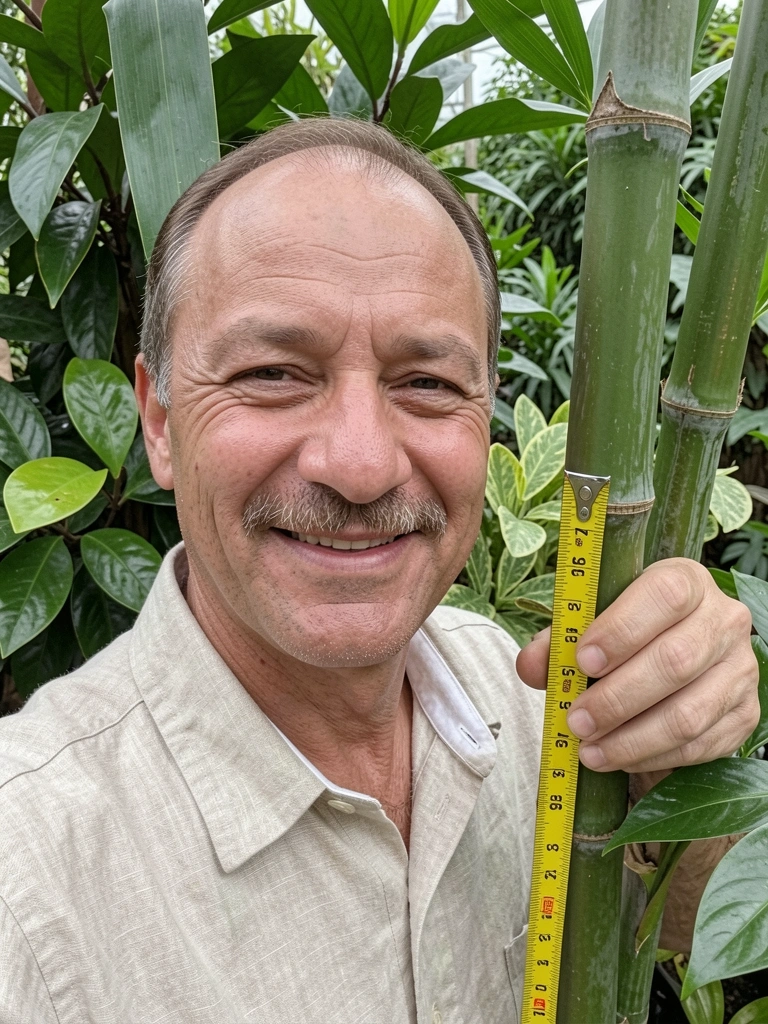 Bambu com fita métrica ao lado, marcação de 1 metro