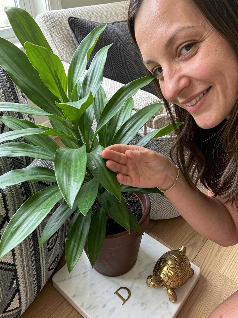 Pessoa regando planta em vaso dentro de casa, com luz natural entrando pela janela