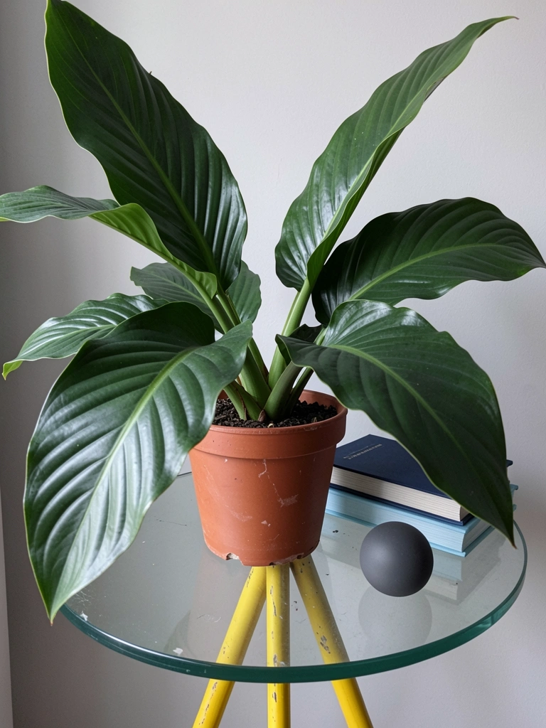 Vaso simples com aspidistra de folhas largas em ambiente interno