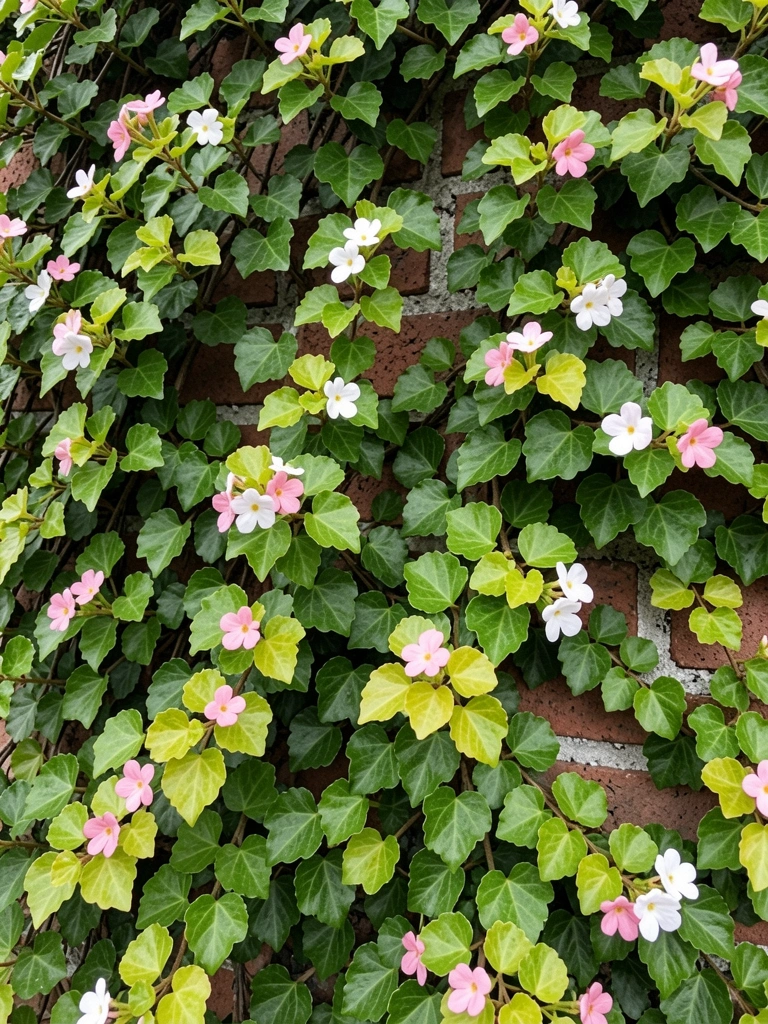 Muro de casa coberto por trepadeiras com flores coloridas