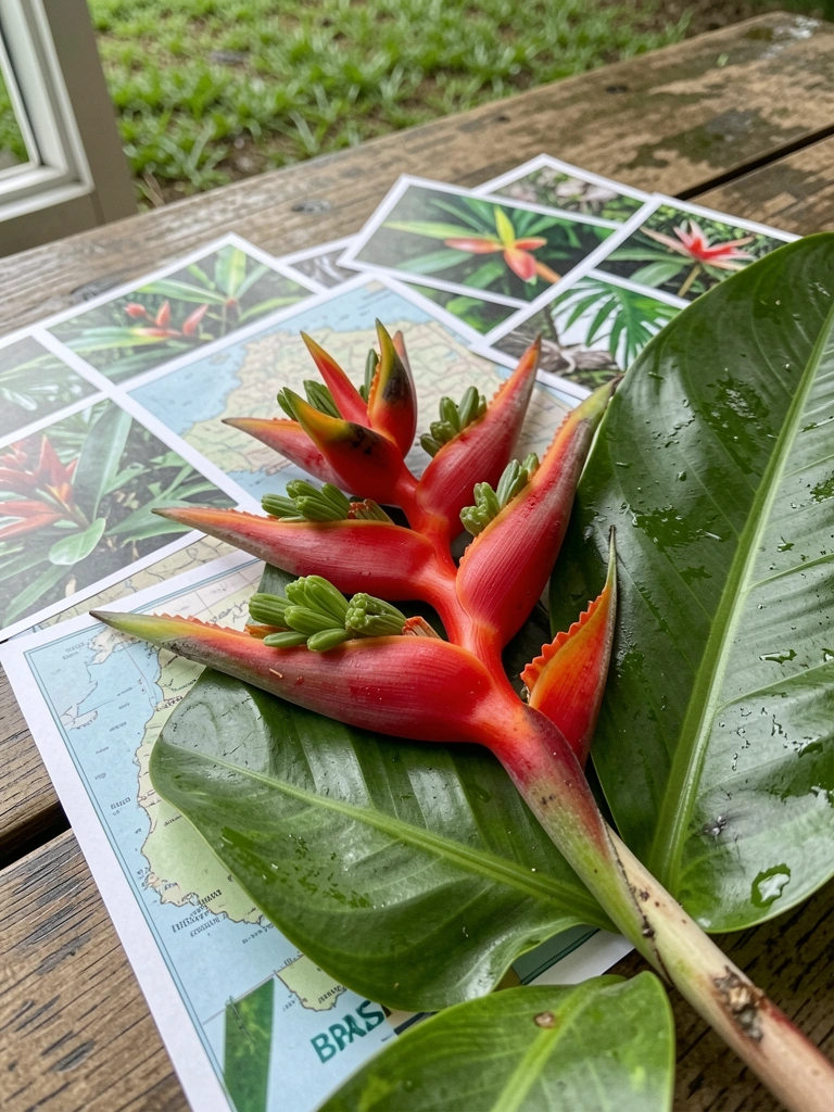 Mapa do Brasil com fotografias de plantas tropicais distribuídas por região