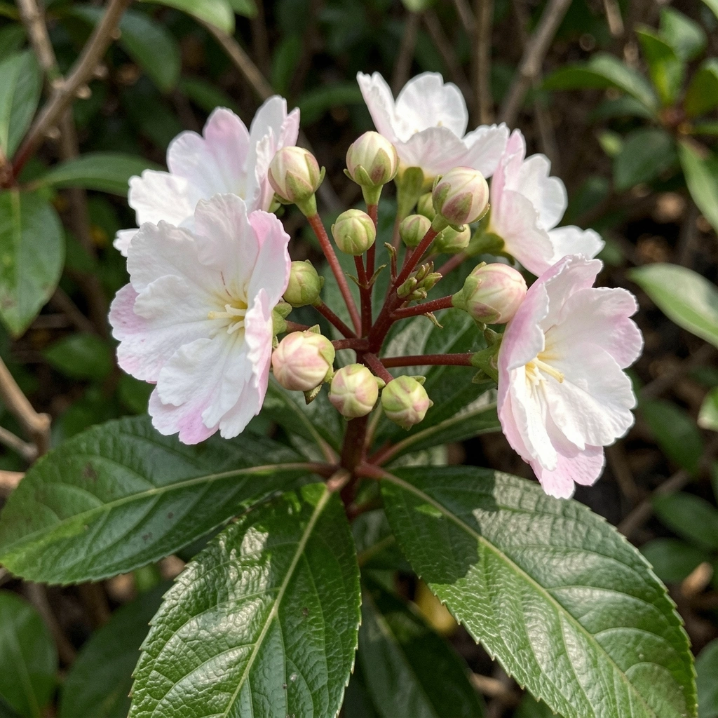 Close de botões e flores abertas na mesma planta, evidenciando o ciclo de renovação.