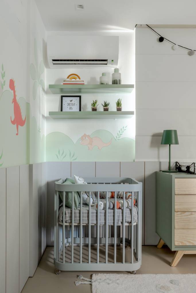 quarto de bebê moderno verde e cinza