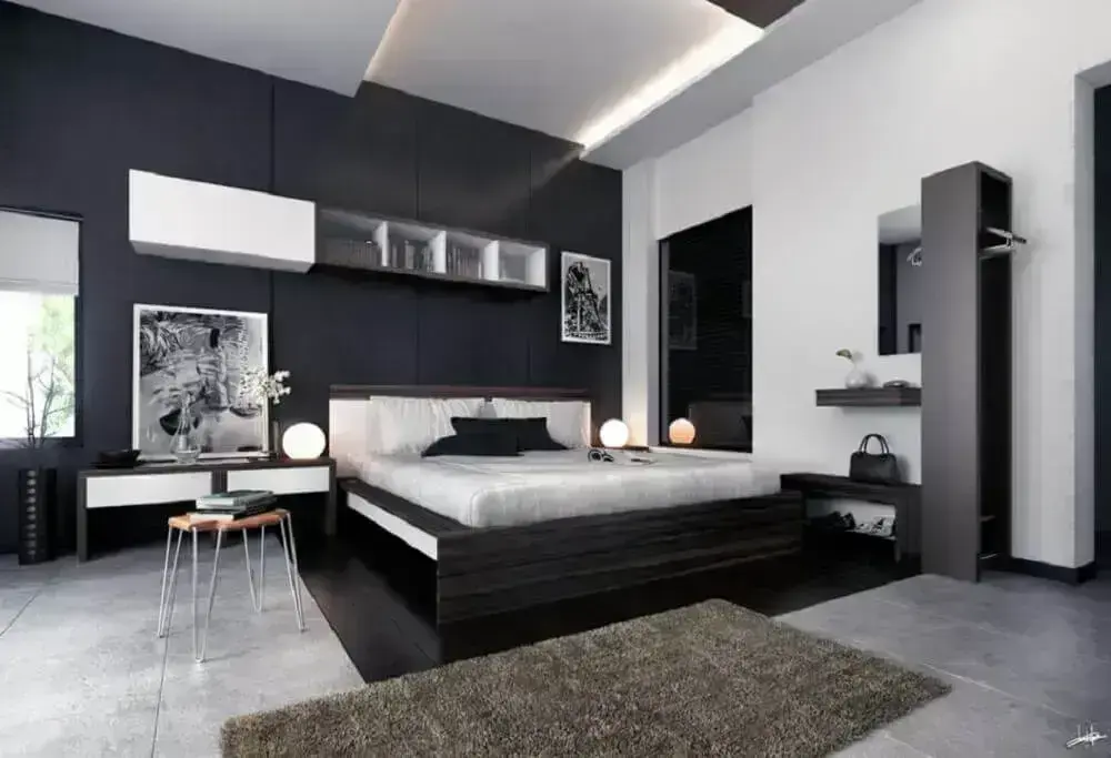 quarto preto minimalista