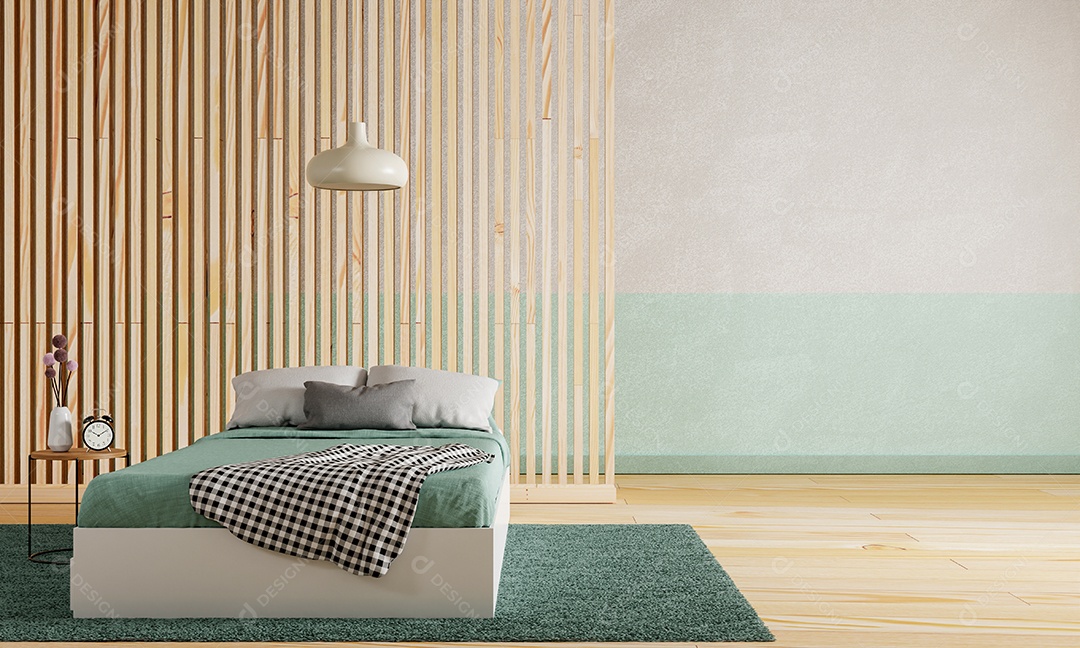 quarto casal verde e madeira