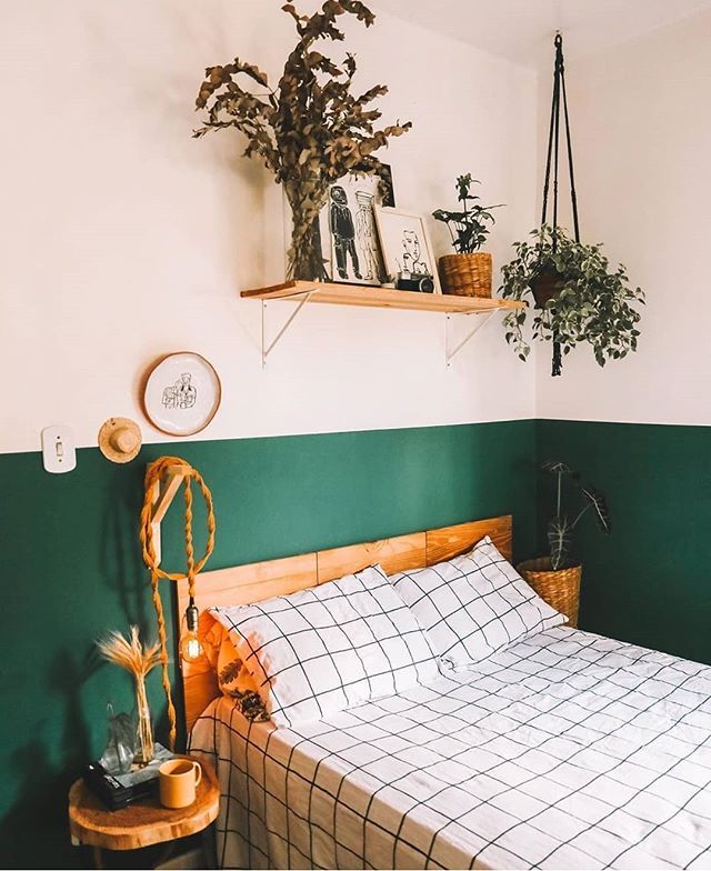 quarto rústico moderno verde e madeira