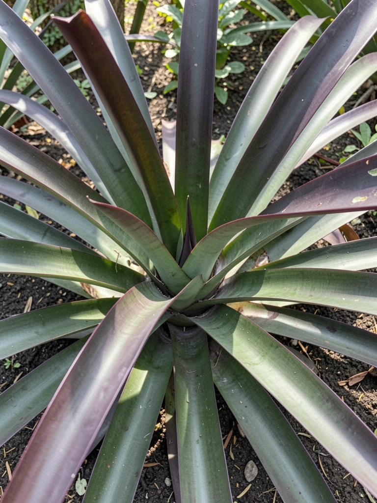 Alcantarea imperialis de grande porte em canteiro sob luz solar direta.