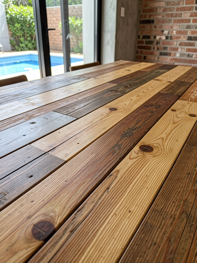 Close-up de tábuas de madeira de demolição e reflorestamento empilhadas